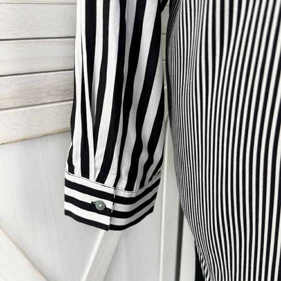 Jane + Delancey Multi Stripe Rayon Button Down Tunic Shirt Black White XL - Picture 6 of 13